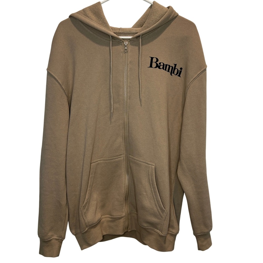 Disney Bambi Forest Friends Full Zip Hoodie Women's Size Medium Tan Fleece lined - Picture 2 of 6